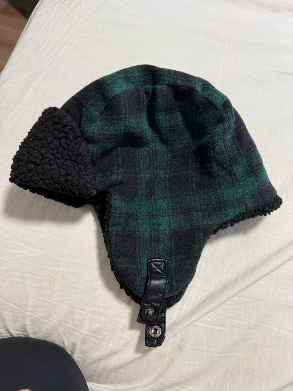 Old Navy Green and Black Plaid Trapper Hat